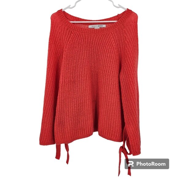 Project Naadam Sweater Coral Pink Open Knit Bell Sleeve Tied Bow Pullover Size S - Picture 1 of 7